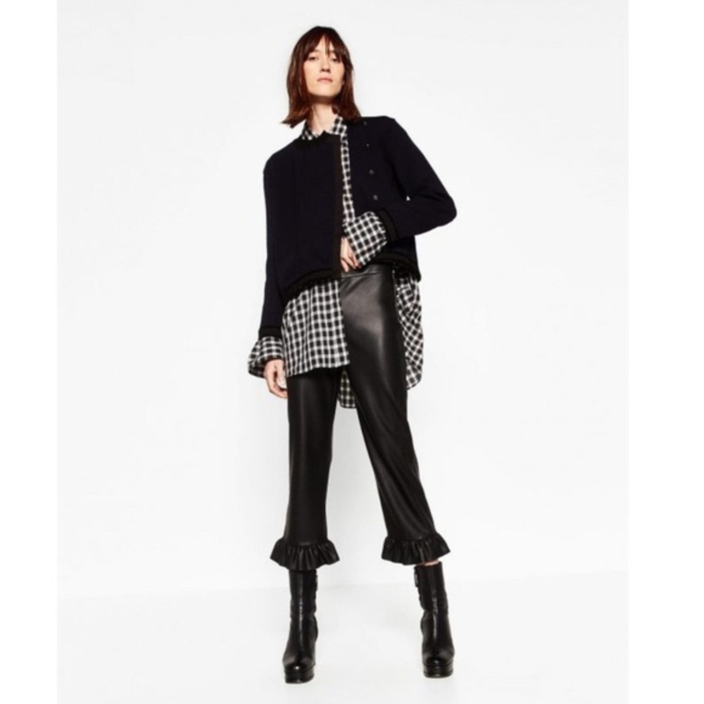 Zara Faux Leather Pants with Ruffle Hem